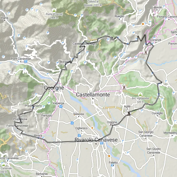 Miniaturní mapa "Exkluzivní okružní cesta kolem Vistrorio a Busano" inspirace pro cyklisty v oblasti Piemonte, Italy. Vytvořeno pomocí plánovače tras Tarmacs.app