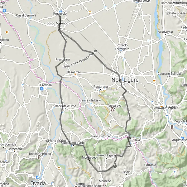 Map miniature of "Historical Fortresses Ride" cycling inspiration in Piemonte, Italy. Generated by Tarmacs.app cycling route planner