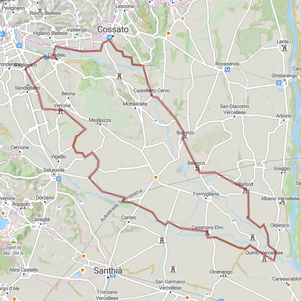 Miniatua del mapa de inspiración ciclista "Ruta de Ciclismo Gravel por Cossato y Collobiano" en Piemonte, Italy. Generado por Tarmacs.app planificador de rutas ciclistas