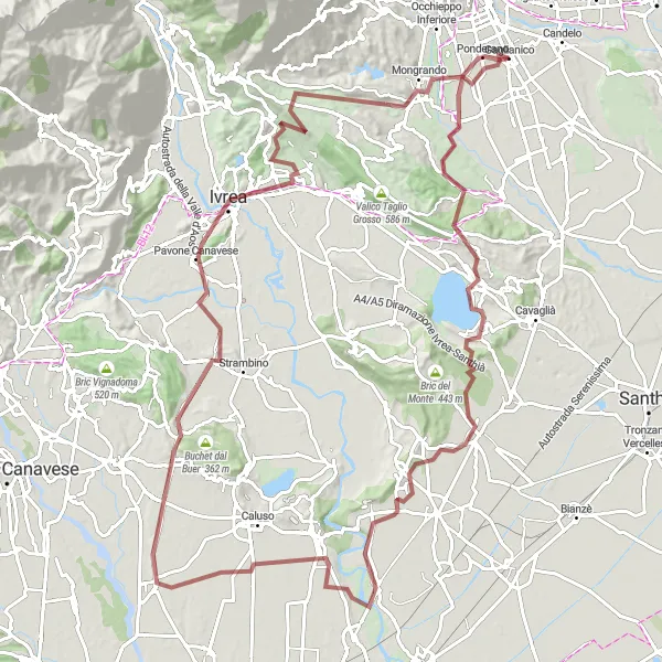 Kartminiatyr av "Ponderano - Mongrando Gravel Route" sykkelinspirasjon i Piemonte, Italy. Generert av Tarmacs.app sykkelrutoplanlegger