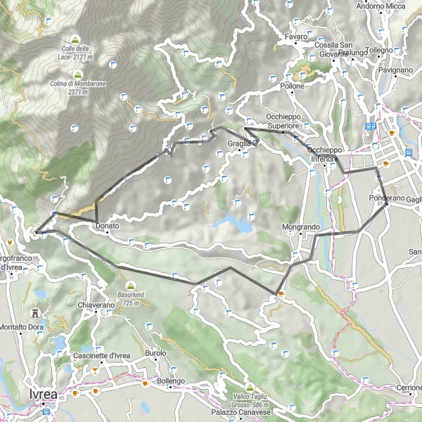 Map miniature of "Mongrando Regular Road" cycling inspiration in Piemonte, Italy. Generated by Tarmacs.app cycling route planner
