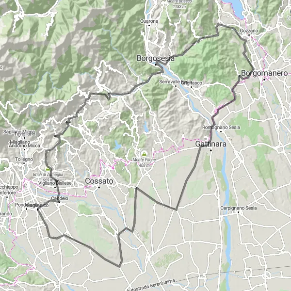 Mapa miniatúra "Okruh na horskom bicykli v okolí Gaglianica" cyklistická inšpirácia v Piemonte, Italy. Vygenerované cyklistickým plánovačom trás Tarmacs.app