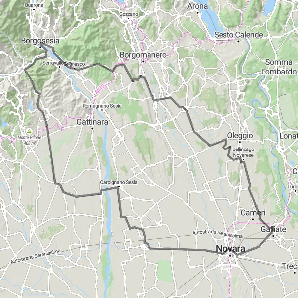 Miniatura della mappa di ispirazione al ciclismo "Alla scoperta del Piemonte in bicicletta" nella regione di Piemonte, Italy. Generata da Tarmacs.app, pianificatore di rotte ciclistiche