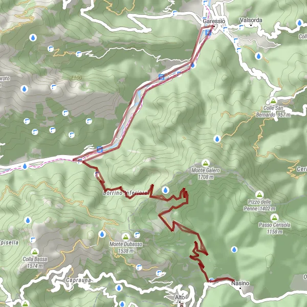 Miniatua del mapa de inspiración ciclista "Ruta de Gravel a Nasino" en Piemonte, Italy. Generado por Tarmacs.app planificador de rutas ciclistas