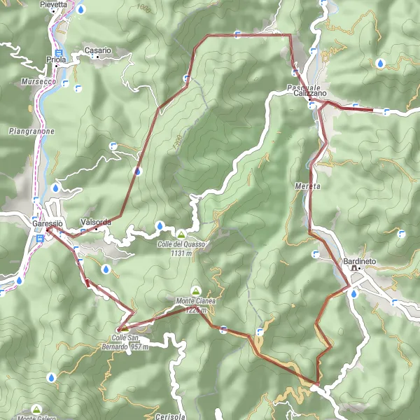 Miniatuurkaart van de fietsinspiratie "Scenic Gravelrit naar Monte Maglione en Torre dell'Impiccato" in Piemonte, Italy. Gemaakt door de Tarmacs.app fietsrouteplanner