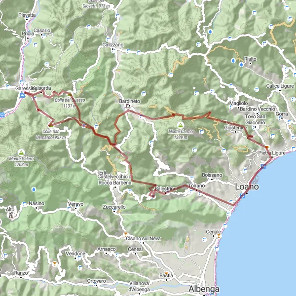 Miniatura della mappa di ispirazione al ciclismo "Tour Gravel Monte e Valli" nella regione di Piemonte, Italy. Generata da Tarmacs.app, pianificatore di rotte ciclistiche