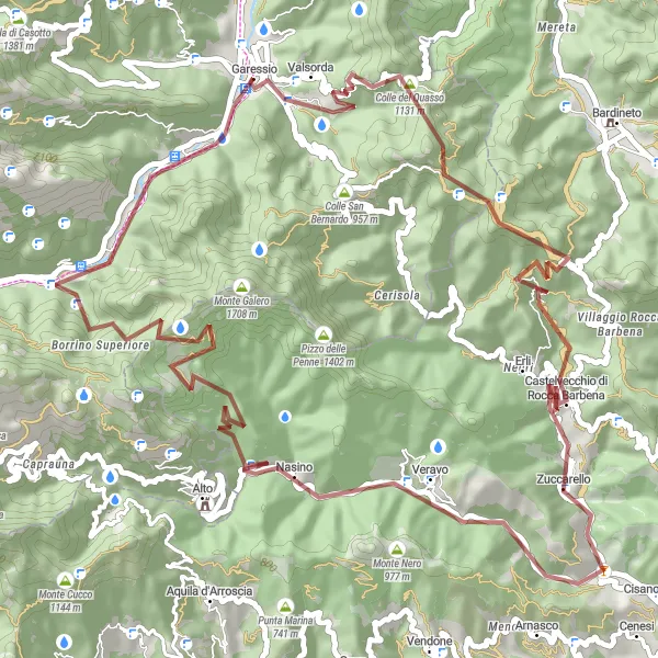 Miniature de la carte de l'inspiration cycliste "Les Montagnes de Garessio en Gravier" dans la Piemonte, Italy. Générée par le planificateur d'itinéraire cycliste Tarmacs.app