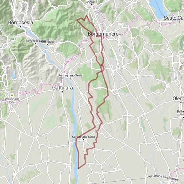 Map miniature of "Gravel Hills Adventure" cycling inspiration in Piemonte, Italy. Generated by Tarmacs.app cycling route planner