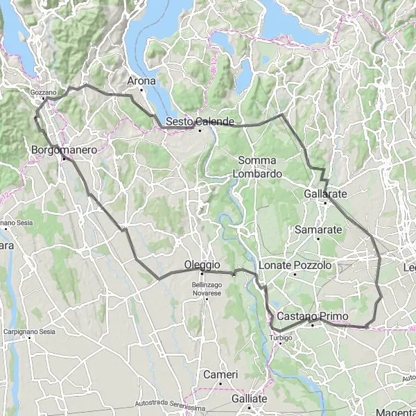 Miniature de la carte de l'inspiration cycliste "Route des Valli Rosse" dans la Piemonte, Italy. Générée par le planificateur d'itinéraire cycliste Tarmacs.app