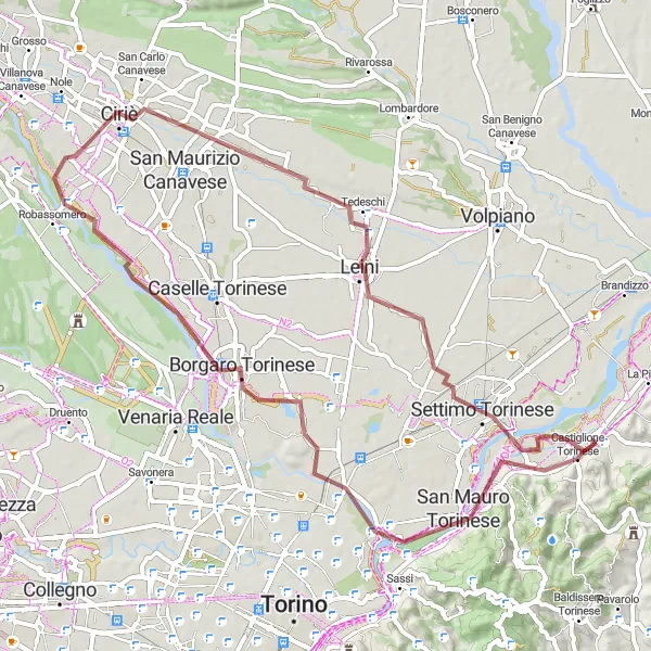 Miniaturekort af cykelinspirationen "Grusvejcykling til San Mauro Torinese" i Piemonte, Italy. Genereret af Tarmacs.app cykelruteplanlægger