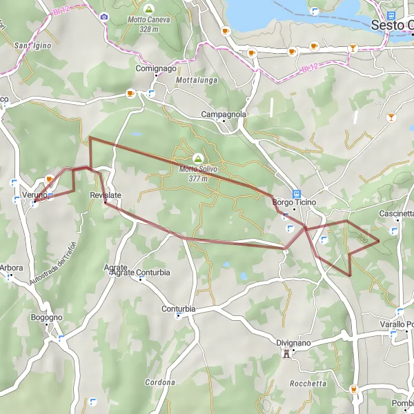Map miniature of "Gravel Excursion - Motto Solivo Loop" cycling inspiration in Piemonte, Italy. Generated by Tarmacs.app cycling route planner