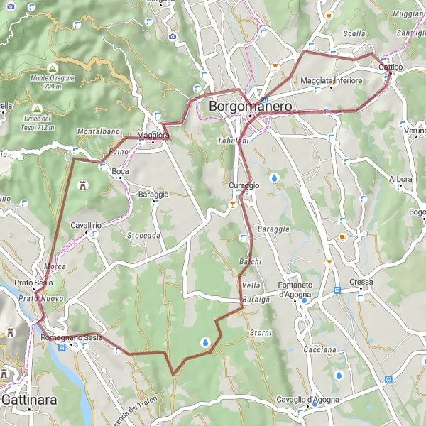 Miniaturekort af cykelinspirationen "Smuk grusvejcykelrute til Romagnano Sesia og Poggio Bazzona" i Piemonte, Italy. Genereret af Tarmacs.app cykelruteplanlægger