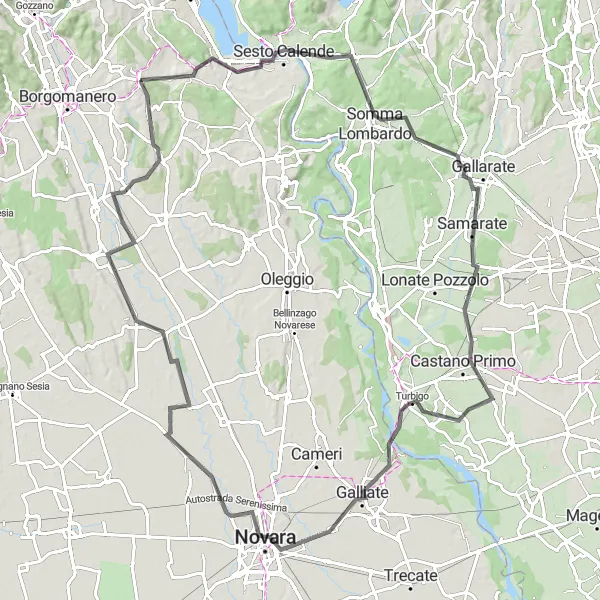 Map miniature of "Picturesque Road Cycling Route from Gattico to Casorate Sempione and Bogogno" cycling inspiration in Piemonte, Italy. Generated by Tarmacs.app cycling route planner