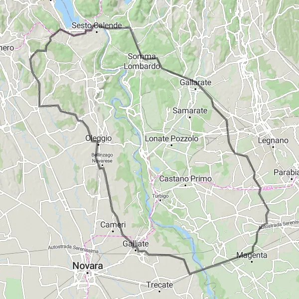 Kartminiatyr av "Runt om Gattico och tillbaka" cykelinspiration i Piemonte, Italy. Genererad av Tarmacs.app cykelruttplanerare