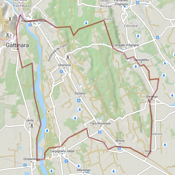 Miniature de la carte de l'inspiration cycliste "Excursion Gravel de Gattinara à Ghislarengo" dans la Piemonte, Italy. Générée par le planificateur d'itinéraire cycliste Tarmacs.app