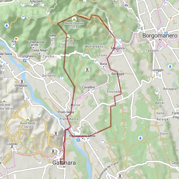 Miniatua del mapa de inspiración ciclista "Ruta de Gravel hacia Romagnano Sesia" en Piemonte, Italy. Generado por Tarmacs.app planificador de rutas ciclistas