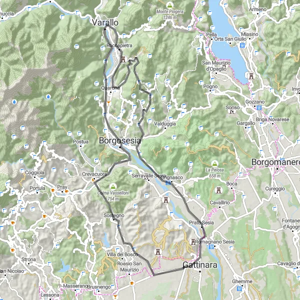 Karten-Miniaturansicht der Radinspiration "Herausfordernde Rundtour über Sacro Monte di Varallo" in Piemonte, Italy. Erstellt vom Tarmacs.app-Routenplaner für Radtouren