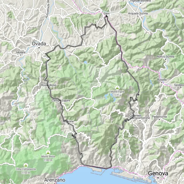 Mapa miniatúra "Cycling around Gavi and Monte Carlo" cyklistická inšpirácia v Piemonte, Italy. Vygenerované cyklistickým plánovačom trás Tarmacs.app