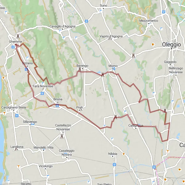 Map miniature of "Historic Castles of Ghemme and Agnellengo" cycling inspiration in Piemonte, Italy. Generated by Tarmacs.app cycling route planner