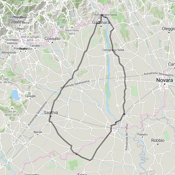 Map miniature of "The Ghemme Castle Loop" cycling inspiration in Piemonte, Italy. Generated by Tarmacs.app cycling route planner