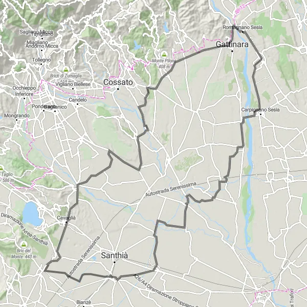 Miniatura mapy "Malownicza trasa przełajowa z Ghemme do Romagnano Sesia" - trasy rowerowej w Piemonte, Italy. Wygenerowane przez planer tras rowerowych Tarmacs.app