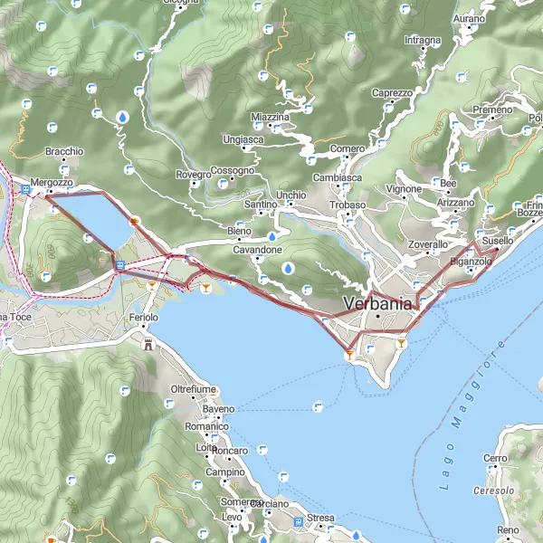 Miniaturekort af cykelinspirationen "Grusvejscykelrute gennem Ghiffa og omegn" i Piemonte, Italy. Genereret af Tarmacs.app cykelruteplanlægger