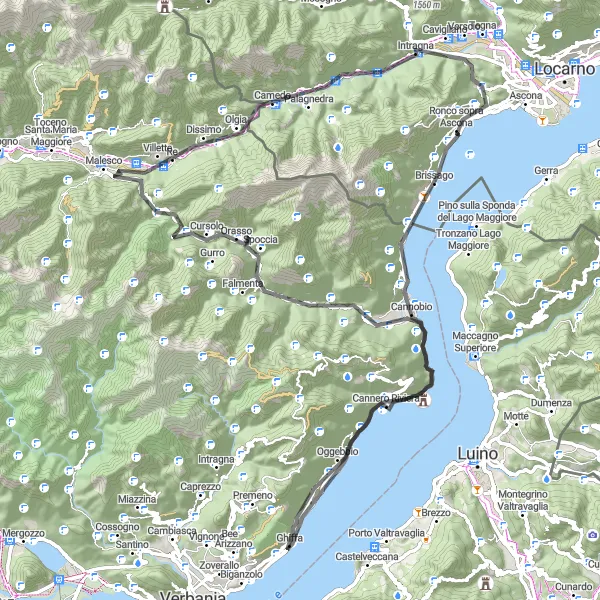 Miniatua del mapa de inspiración ciclista "Ruta panorámica de Ghiffa a Malesco y Cannero Riviera" en Piemonte, Italy. Generado por Tarmacs.app planificador de rutas ciclistas
