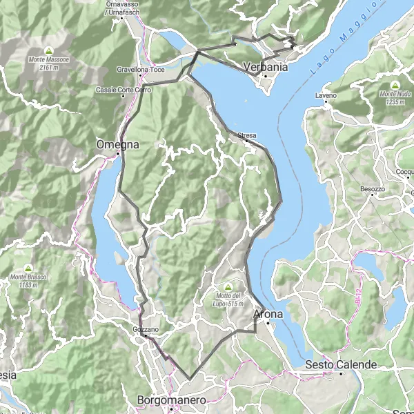 Miniature de la carte de l'inspiration cycliste "L'aventure le long du Lac Majeur" dans la Piemonte, Italy. Générée par le planificateur d'itinéraire cycliste Tarmacs.app