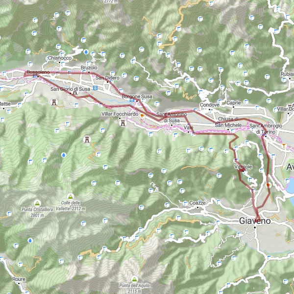 Miniatura della mappa di ispirazione al ciclismo "La Strada delle Montagne Piemontesi" nella regione di Piemonte, Italy. Generata da Tarmacs.app, pianificatore di rotte ciclistiche