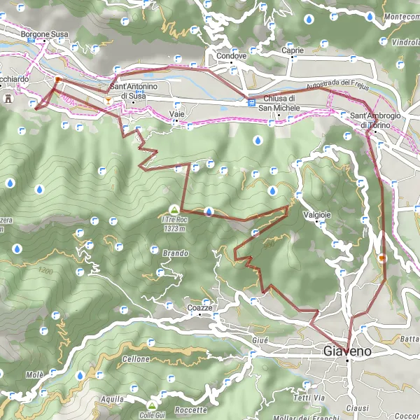 Miniatura della mappa di ispirazione al ciclismo "Il Giro delle Colline di Giaveno" nella regione di Piemonte, Italy. Generata da Tarmacs.app, pianificatore di rotte ciclistiche