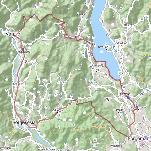 Miniatura della mappa di ispirazione al ciclismo "Monte Piogera e Sacro Monte di Varallo" nella regione di Piemonte, Italy. Generata da Tarmacs.app, pianificatore di rotte ciclistiche