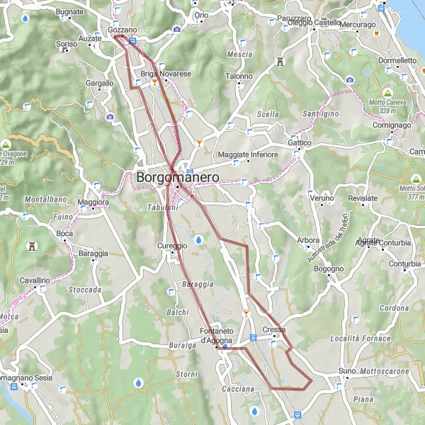 Miniatura della mappa di ispirazione al ciclismo "Giro in bicicletta da Gozzano a Briga Novarese" nella regione di Piemonte, Italy. Generata da Tarmacs.app, pianificatore di rotte ciclistiche