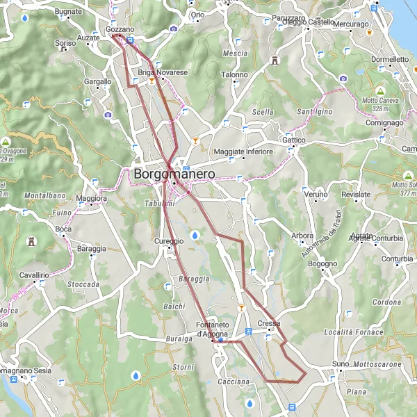 Kartminiatyr av "Grusvägscykling till Briga Novarese" cykelinspiration i Piemonte, Italy. Genererad av Tarmacs.app cykelruttplanerare