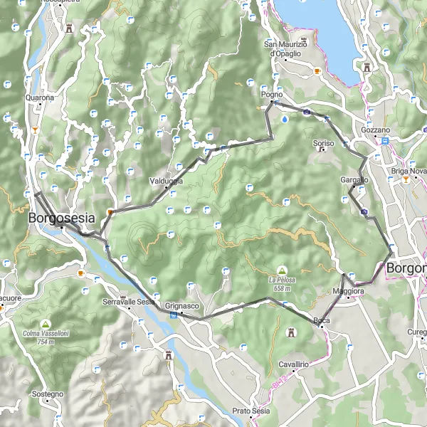 Miniatura della mappa di ispirazione al ciclismo "Alla scoperta di Montalbano e Valduggia in bicicletta" nella regione di Piemonte, Italy. Generata da Tarmacs.app, pianificatore di rotte ciclistiche