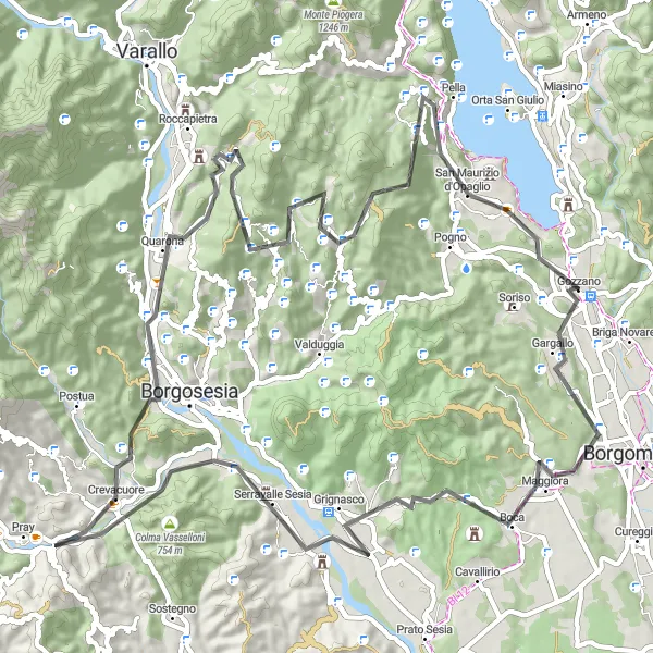 Miniaturní mapa "Road Challenge near Gozzano" inspirace pro cyklisty v oblasti Piemonte, Italy. Vytvořeno pomocí plánovače tras Tarmacs.app