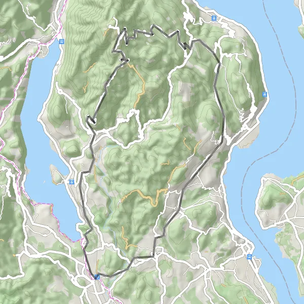 Miniatura della mappa di ispirazione al ciclismo "Panorami tra Laghi e Montagne" nella regione di Piemonte, Italy. Generata da Tarmacs.app, pianificatore di rotte ciclistiche