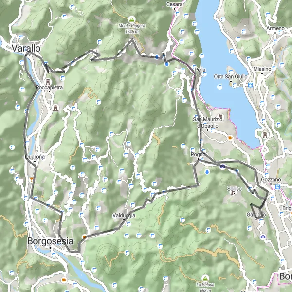 Miniature de la carte de l'inspiration cycliste "Route des Collines Piémontaises" dans la Piemonte, Italy. Générée par le planificateur d'itinéraire cycliste Tarmacs.app