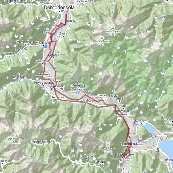 Kartminiatyr av "Grusvei sykkelrute fra Gravellona Toce" sykkelinspirasjon i Piemonte, Italy. Generert av Tarmacs.app sykkelrutoplanlegger