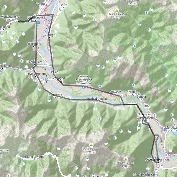 Miniatua del mapa de inspiración ciclista "Ruta panorámica en bicicleta de carretera por paisajes alpinos" en Piemonte, Italy. Generado por Tarmacs.app planificador de rutas ciclistas