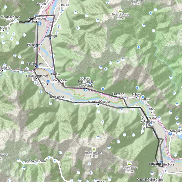 Miniature de la carte de l'inspiration cycliste "Boucle panoramique autour de Gravellona Toce" dans la Piemonte, Italy. Générée par le planificateur d'itinéraire cycliste Tarmacs.app