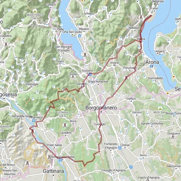 Miniaturní mapa "Gravelová trasa s výhledy" inspirace pro cyklisty v oblasti Piemonte, Italy. Vytvořeno pomocí plánovače tras Tarmacs.app