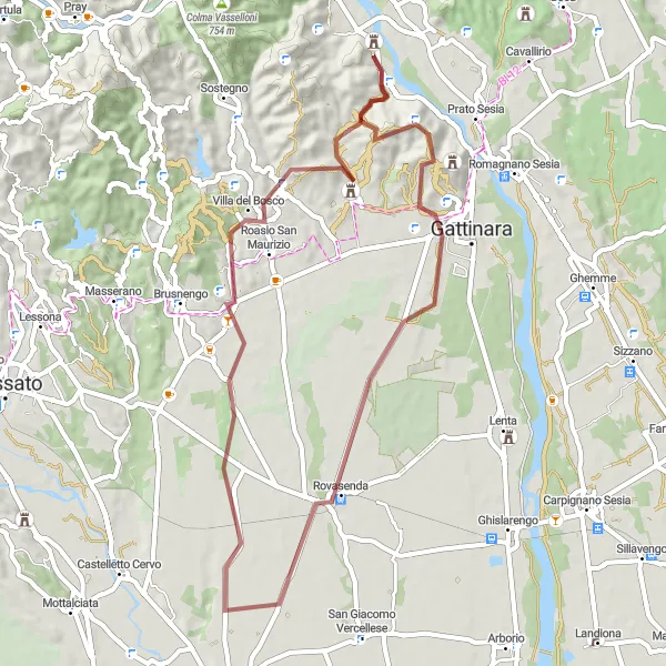 Map miniature of "Thrilling Gravel Adventure near Grignasco" cycling inspiration in Piemonte, Italy. Generated by Tarmacs.app cycling route planner