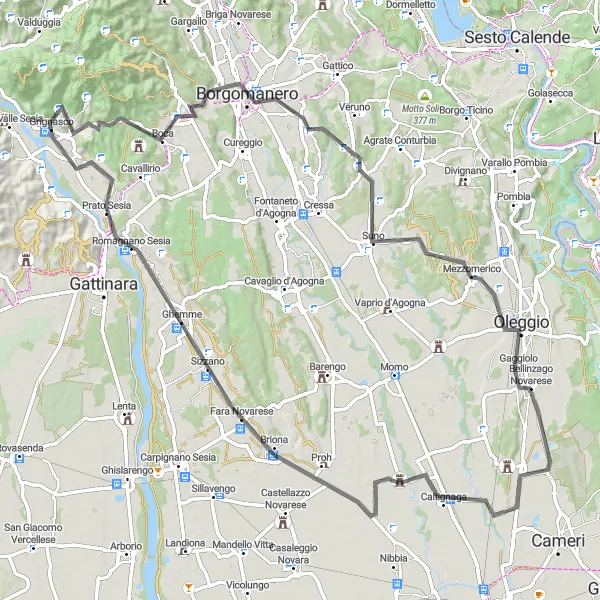 Miniaturekort af cykelinspirationen "Panorama-cykelrute til Oleggio og Carola" i Piemonte, Italy. Genereret af Tarmacs.app cykelruteplanlægger