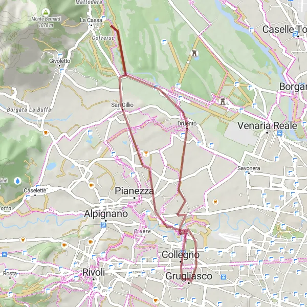 Miniatua del mapa de inspiración ciclista "Ruta de Ciclismo de Montaña San Gillio" en Piemonte, Italy. Generado por Tarmacs.app planificador de rutas ciclistas