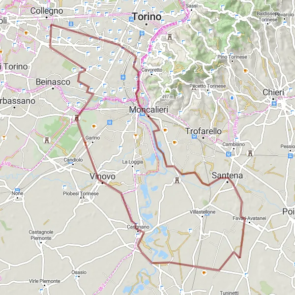 Mapa miniatúra "Horská cyklistická trasa z Moncalieri" cyklistická inšpirácia v Piemonte, Italy. Vygenerované cyklistickým plánovačom trás Tarmacs.app