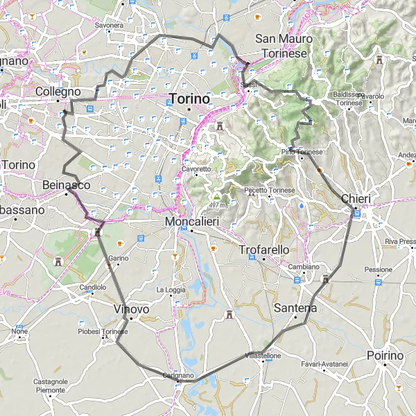 Miniatua del mapa de inspiración ciclista "Ruta de las colinas de Piemonte en bicicleta de carretera" en Piemonte, Italy. Generado por Tarmacs.app planificador de rutas ciclistas