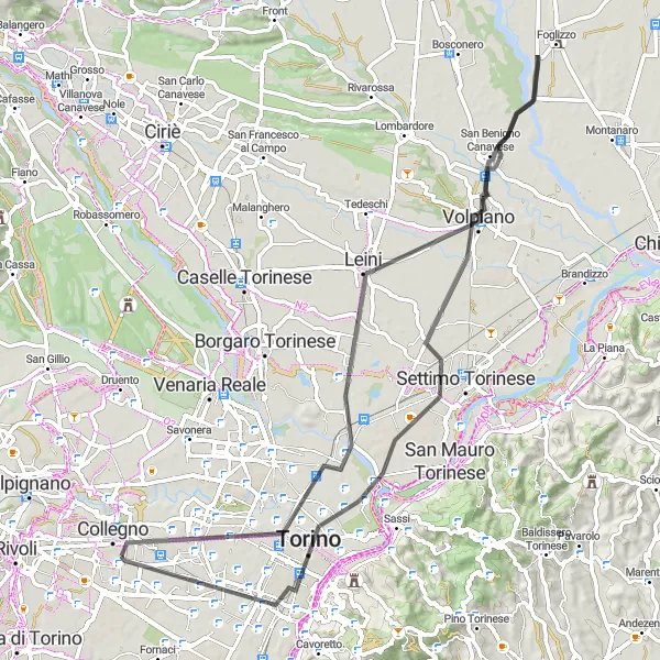 Mapa miniatúra "Cyklistická cesta cez Turín a Mole Antonelliana" cyklistická inšpirácia v Piemonte, Italy. Vygenerované cyklistickým plánovačom trás Tarmacs.app