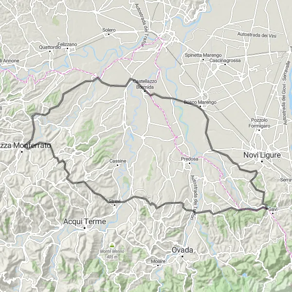 Miniatua del mapa de inspiración ciclista "Ruta por las colinas de Piemonte" en Piemonte, Italy. Generado por Tarmacs.app planificador de rutas ciclistas