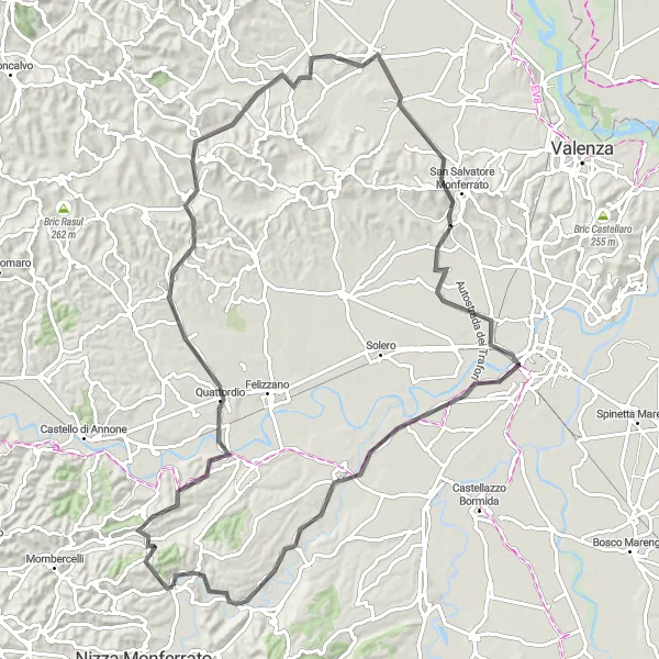 Mapa miniatúra "Scenic Road Cycling Route to Castelnuovo Belbo" cyklistická inšpirácia v Piemonte, Italy. Vygenerované cyklistickým plánovačom trás Tarmacs.app