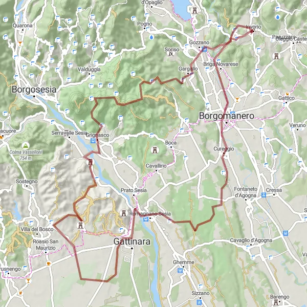 Miniaturekort af cykelinspirationen "Offroad eventyr i Gattinara" i Piemonte, Italy. Genereret af Tarmacs.app cykelruteplanlægger